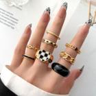 Set Of 8: Alloy Ring Black & Gold - One Size
