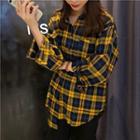 Long-sleeve Color Panel Plaid Shirt Yellow - One Size