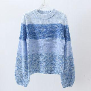 Long-sleeve Striped Sweater Light Blue - One Size
