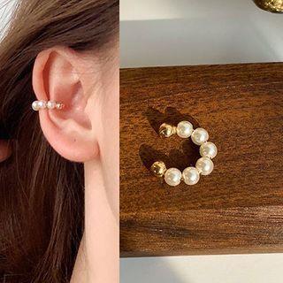 Faux Pearl Cuff Earring 1 Pc - Faux Pearl - White & Gold - One Size
