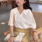 Diagonal-buttoned Short-sleeve Shirt