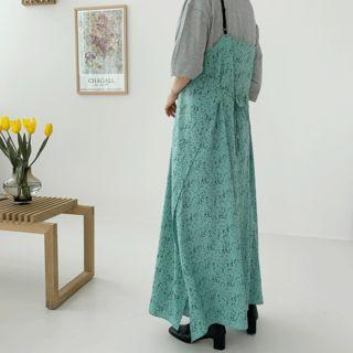 Adjustable-strap Tie-back Heart-pattern Dress