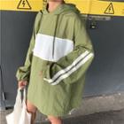 Color Block Hooded Jacket Army Green - One Size