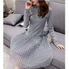 Lace Panel Long Sleeve Knit Dress