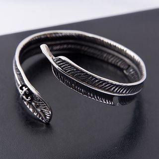 Stainless Steel Feather Open Bangle 724 - As Shown In Figure - One Size