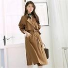Tall Size Flap-front Trench Coat With Sash