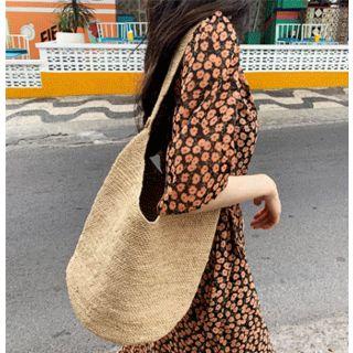 Single-strap Woven Raffia Tote Beige - One Size