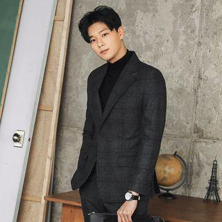 Two-button Wool Blend Plaid Blazer
