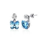 925 Sterling Silve Sparkling Elegant Noble Romantic Fantasy Blue Butterfly Earrings With Austrian Element Crystal Silver - One Size
