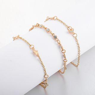 Set Of 3: Rhinestone Moon & Star Bracelet (assorted Designs) Gold - One Size