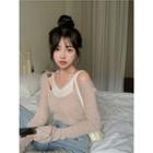 Mock Two-piece Cutout Knit Top Almond - One Size