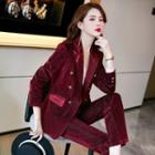 Glitter Double-breasted Blazer / Boot-cut Pants