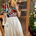 Printed Short-sleeve Shirt / A-line Midi Skirt