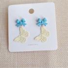 Bow Butterfly Dangle Earring 1 Pair - Blue & White - One Size