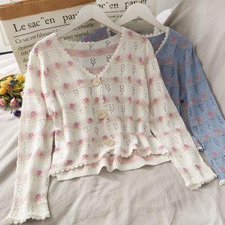 Eyelet Lace-trim Light Knit Cardigan