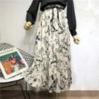 Printed Ruched A-line Pleated Skirt
