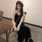 Long-sleeve Mock-turtleneck Top / Spaghetti-strap Midi Dress