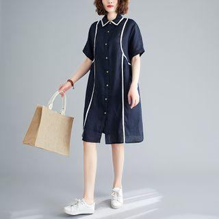 Short-sleeve Contrast Trim Midi Shirtdress
