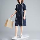 Short-sleeve Contrast Trim Midi Shirtdress