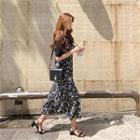 Ruffle-hem Floral Print Pinafore Dress Black - One Size