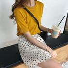 Set: Short-sleeve Knit Top + Polka Dot A-line Mini Skirt