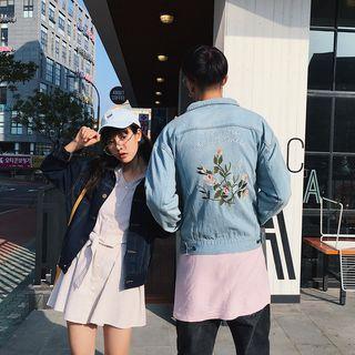 Couple Matching Flower Embroidered Denim Jacket