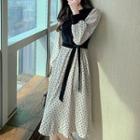Corduroy Panel Dotted Dress