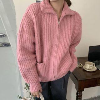 Pocket Detail Zip Cardigan Pink - One Size