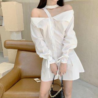 Long-sleeve Off-shoulder Mini Shirtdress