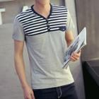 Stripe Panel Short-sleeve V-neck T-shirt