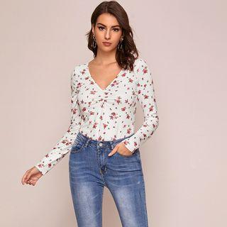 Floral Print V-neck Tee
