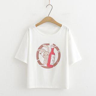 Cat Printed T-shirt White - One Size