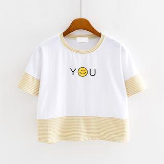 Smiley Stripe Panel Short-sleeve T-shirt