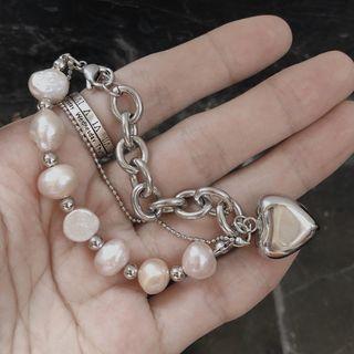 Faux Pearl Alloy Heart Bracelet 0001a - Dark Silver - One Size
