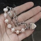 Faux Pearl Alloy Heart Bracelet 0001a - Dark Silver - One Size