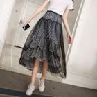 Midi Mesh-overlay Gingham Tiered Skirt As Shown In Figure - One Size