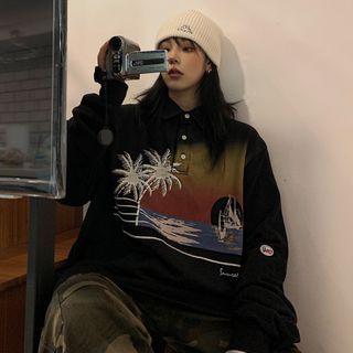 Lettering Graphic Print Polo Sweatshirt