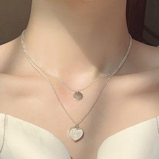 Set Of 2: Heart Pendant Necklace 0447a - Set Of 2 - Necklace - One Size