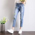 Appliqu  Ripped Cropped Jeans