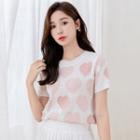 Short-sleeve Beaded Knit Top Pink - One Size