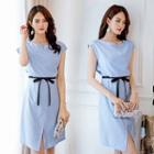 Tie Neck Cap-sleeve A-line Dress