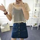 Short-sleeve Cropped Crochet Knit Top