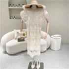 Puff-sleeve Lace Dress Almond - One Size