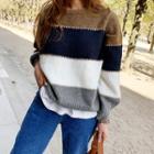 Crewneck Color-block Sweater Navy Blue - One Size