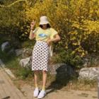 Polka-dotted H-line Midi Skirt