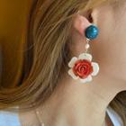 Flower Alloy Dangle Earring 1 Pair - Silver Needle - Flower - Red & White - One Size