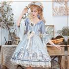 3/4-sleeve Print A-line Dress / Bow / Hat / Set