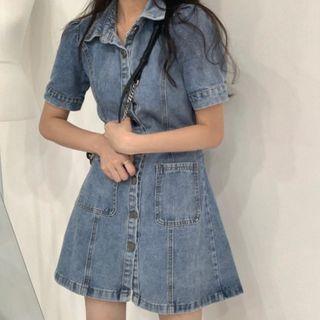 Short-sleeve Denim Mini Shirtdress
