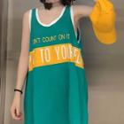 Color-block Lettering Print Sleeveless Top