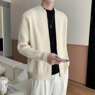 Plain Ribbed Zip Cardigan